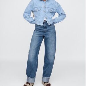 Gap High Rise Cuffed Barrel Medium Wash 12 31 Blue Denim Women's Jeans